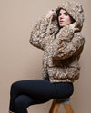 Classic Women's Hooded Puffer Jacket | Tan Leopard