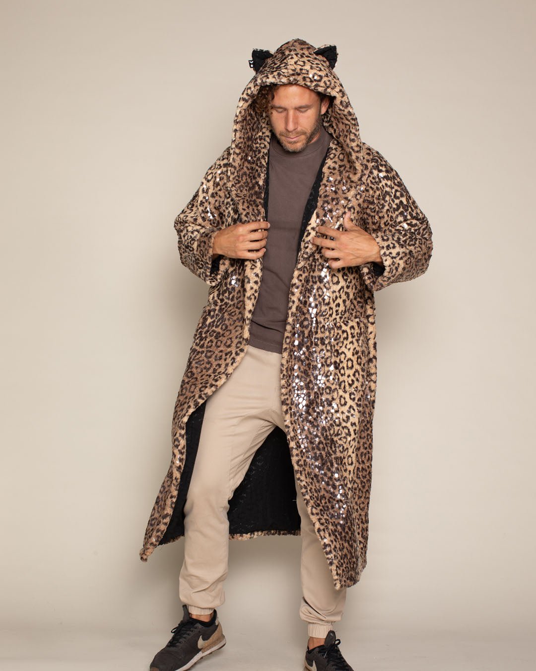 Classic Men&#39;s Long Faux Fur Coat | Sri Lankan Leopard Print