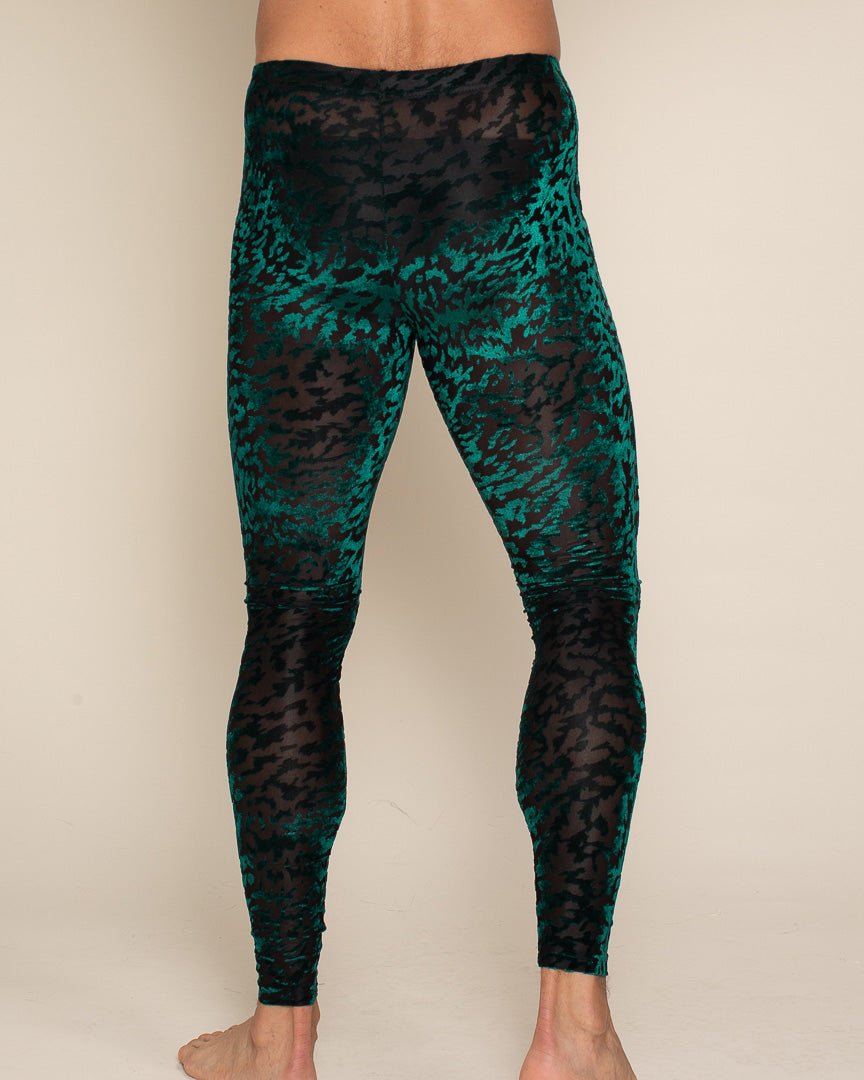 SpiritHoods-Designer-Burnout-Velvet-Festival-Fashion-Green-Animal-Print-Tiger-Men's-Leggings-Unisex