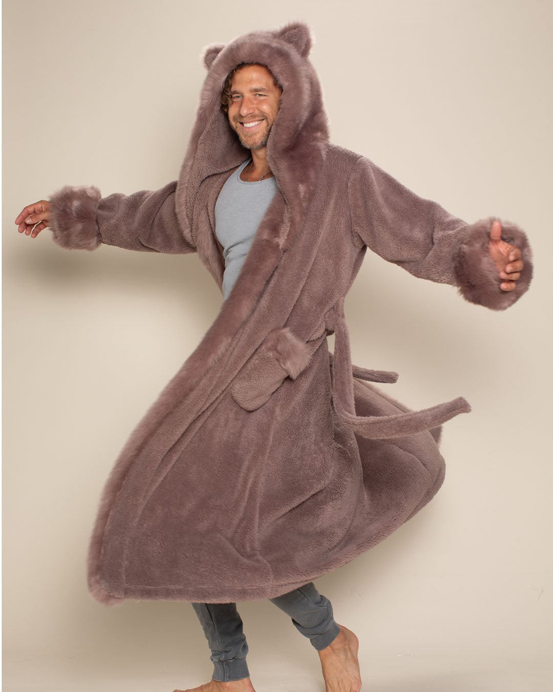 Mauve Cat Classic Faux Fur Robe | Men's