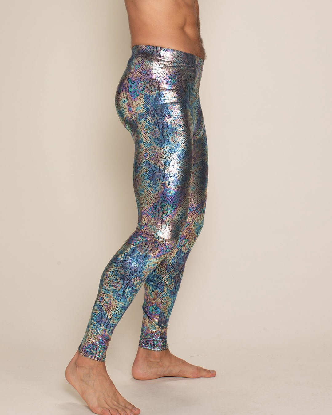 Men s Metallic Leggings Holographic Snakeskin SpiritHoods