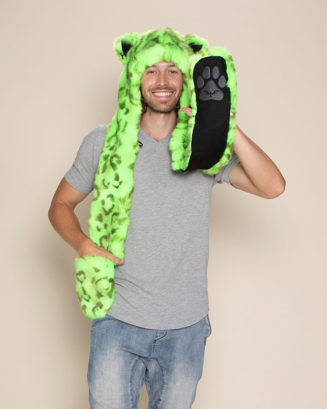 Neon Green Leopard Collector Edition Faux Fur Hood | Men's