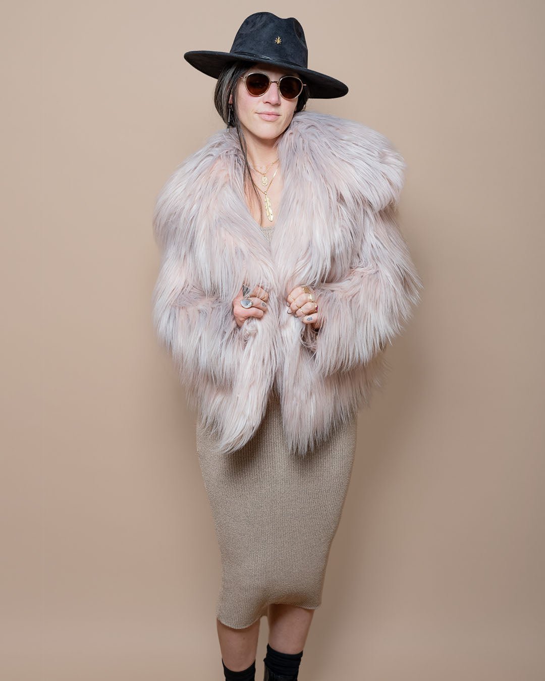 Women's Pink Faux Fur Jacket | Shaggy Mongolian Llama