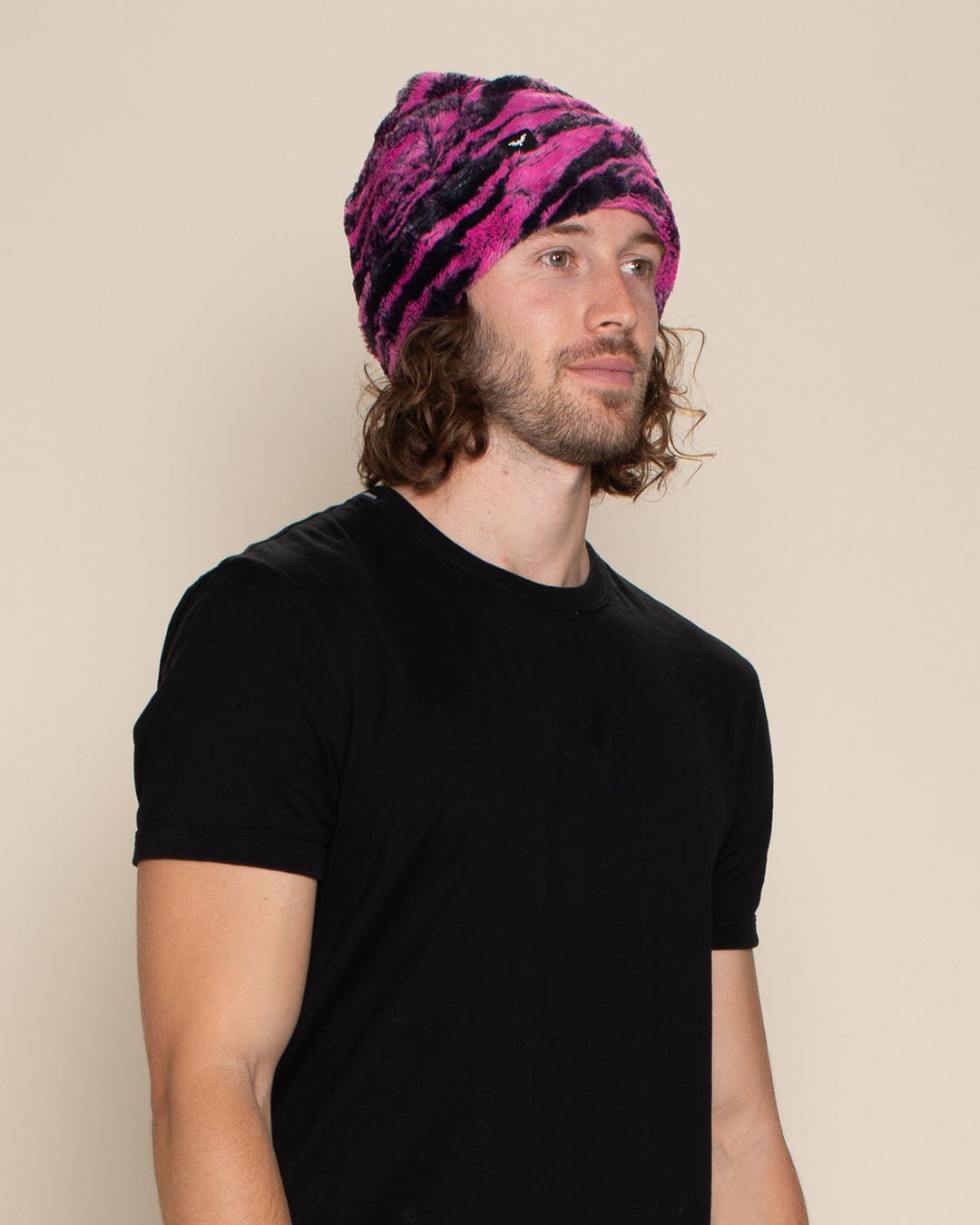 Raspberry Tiger Faux Fur Beanie | Men's