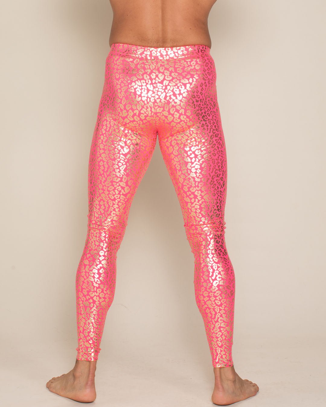 Men's Metallic Leggings | Neon Metallic Pink Leopard