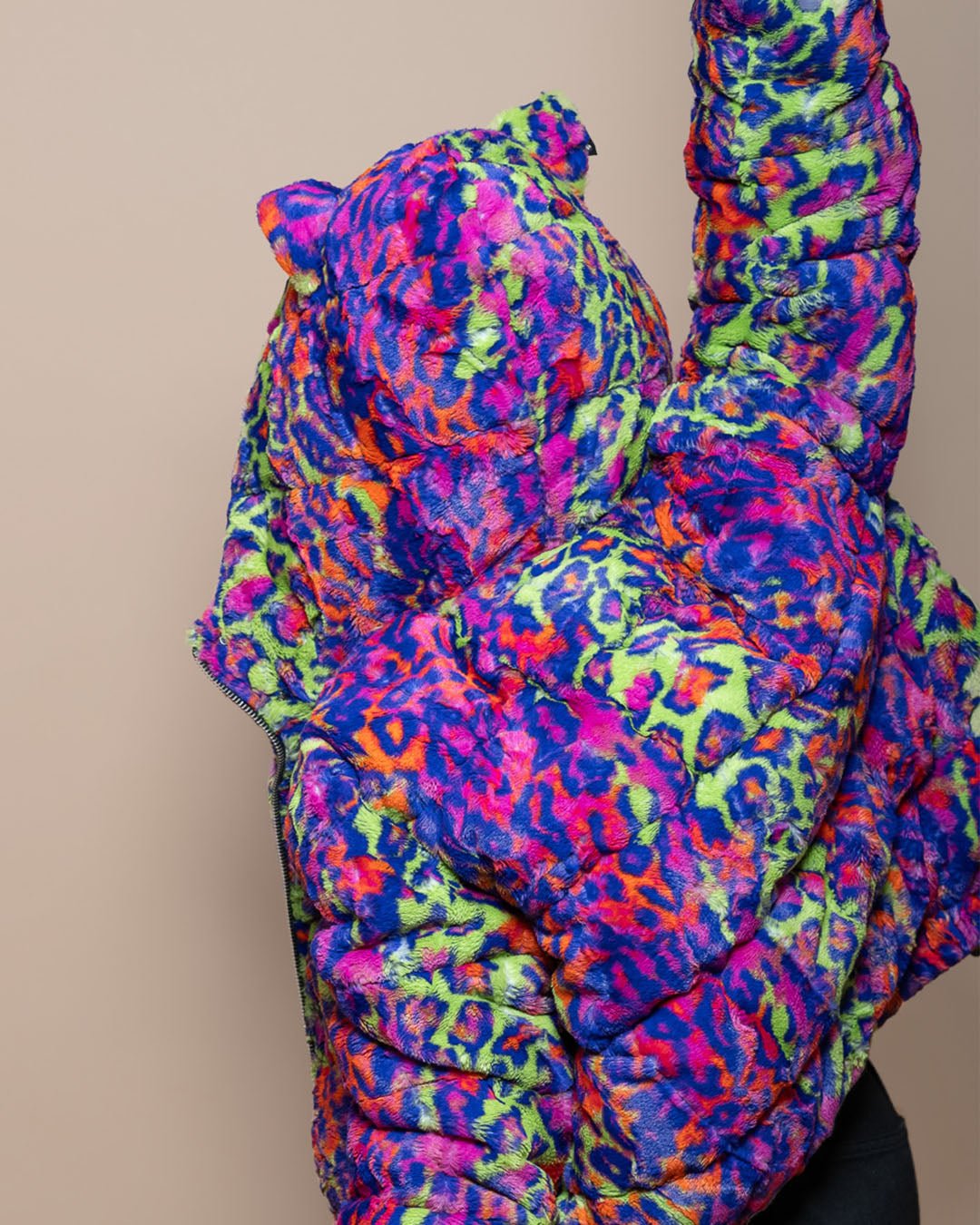 Classic Women's Hooded Puffer Jacket | Neon Disco Kitty