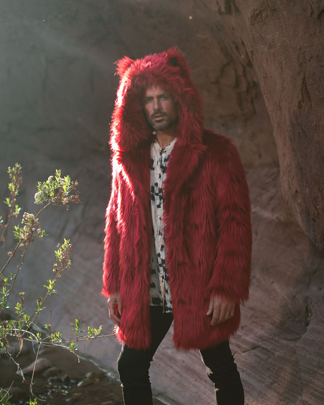 Men's Wolf Hooded Faux Fur Coat