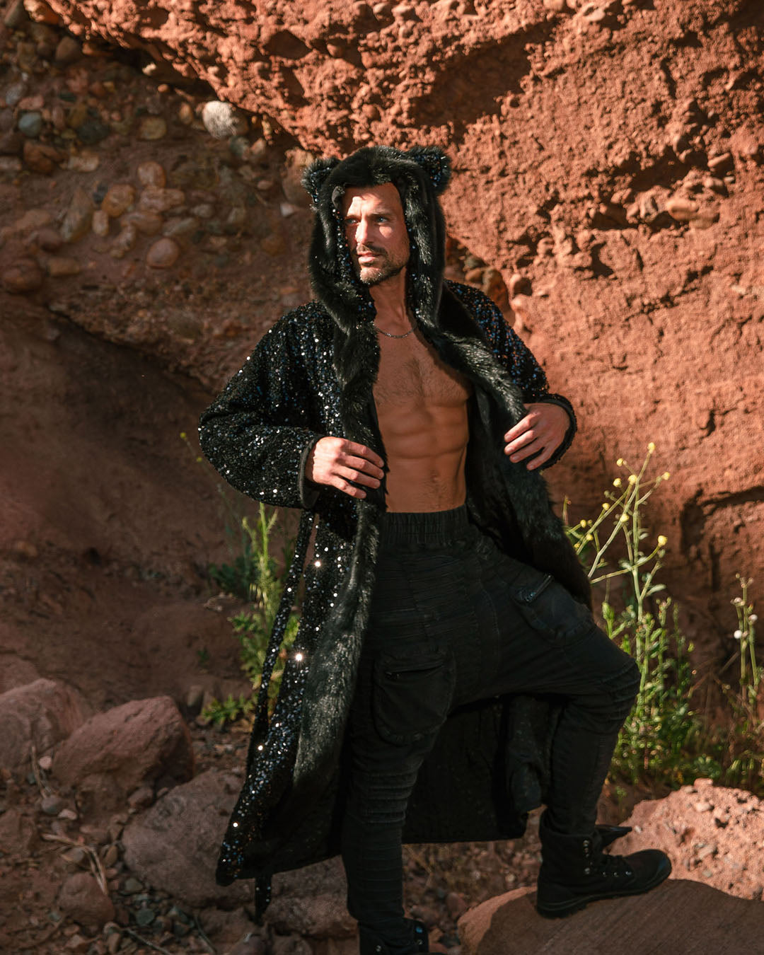 Black Panther Men's Classic Faux Fur Coat