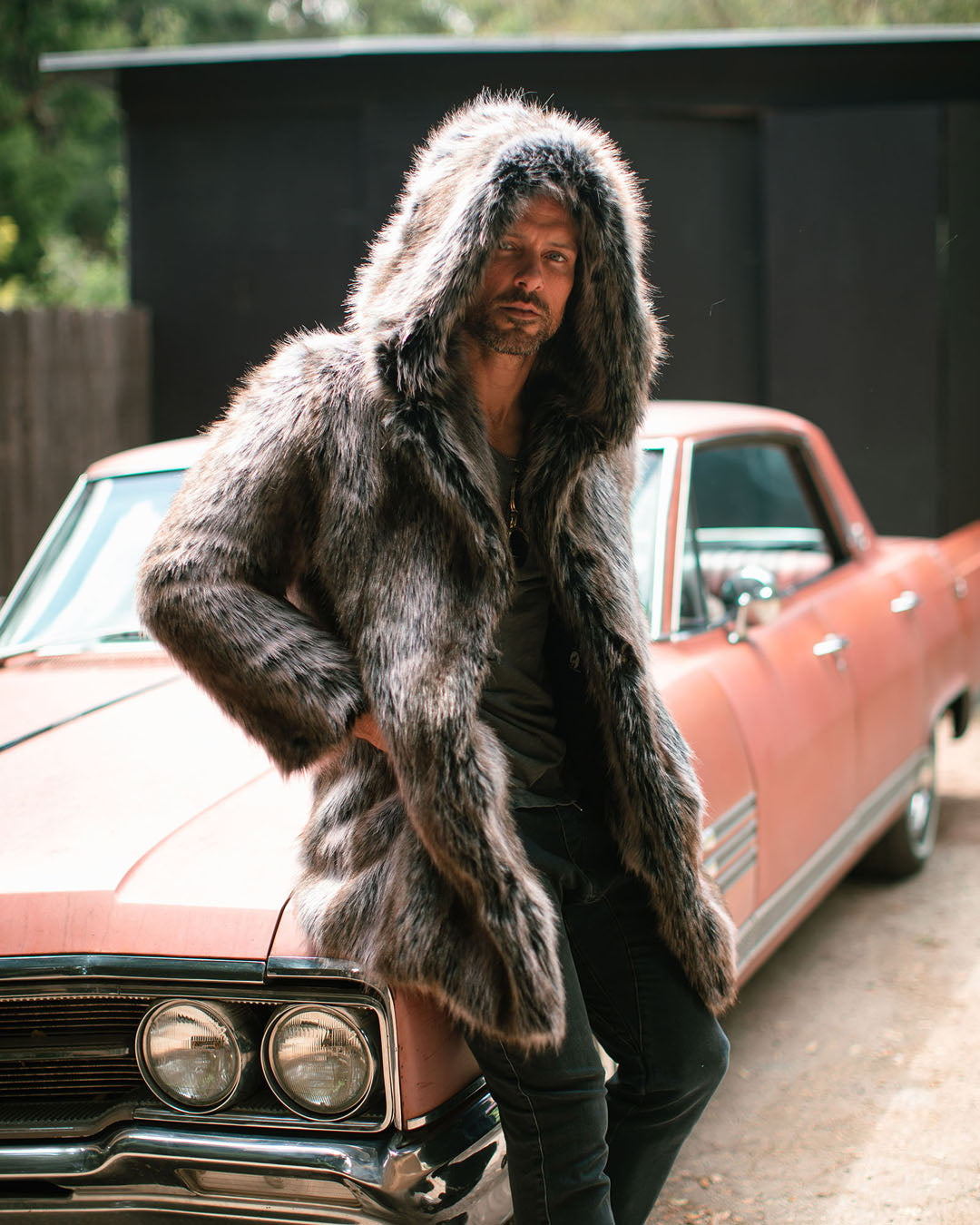 SpiritHoods Men's Wolf Classic Faux Fur Coat