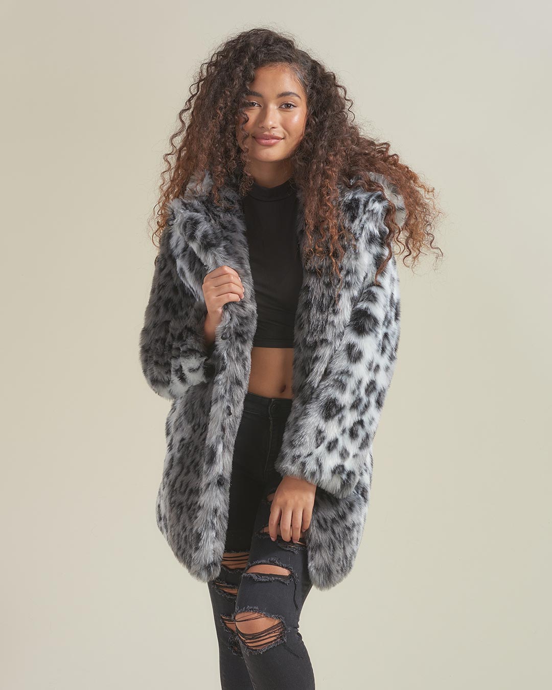 Classic Women's Faux Fur Coat | Snow Leopard