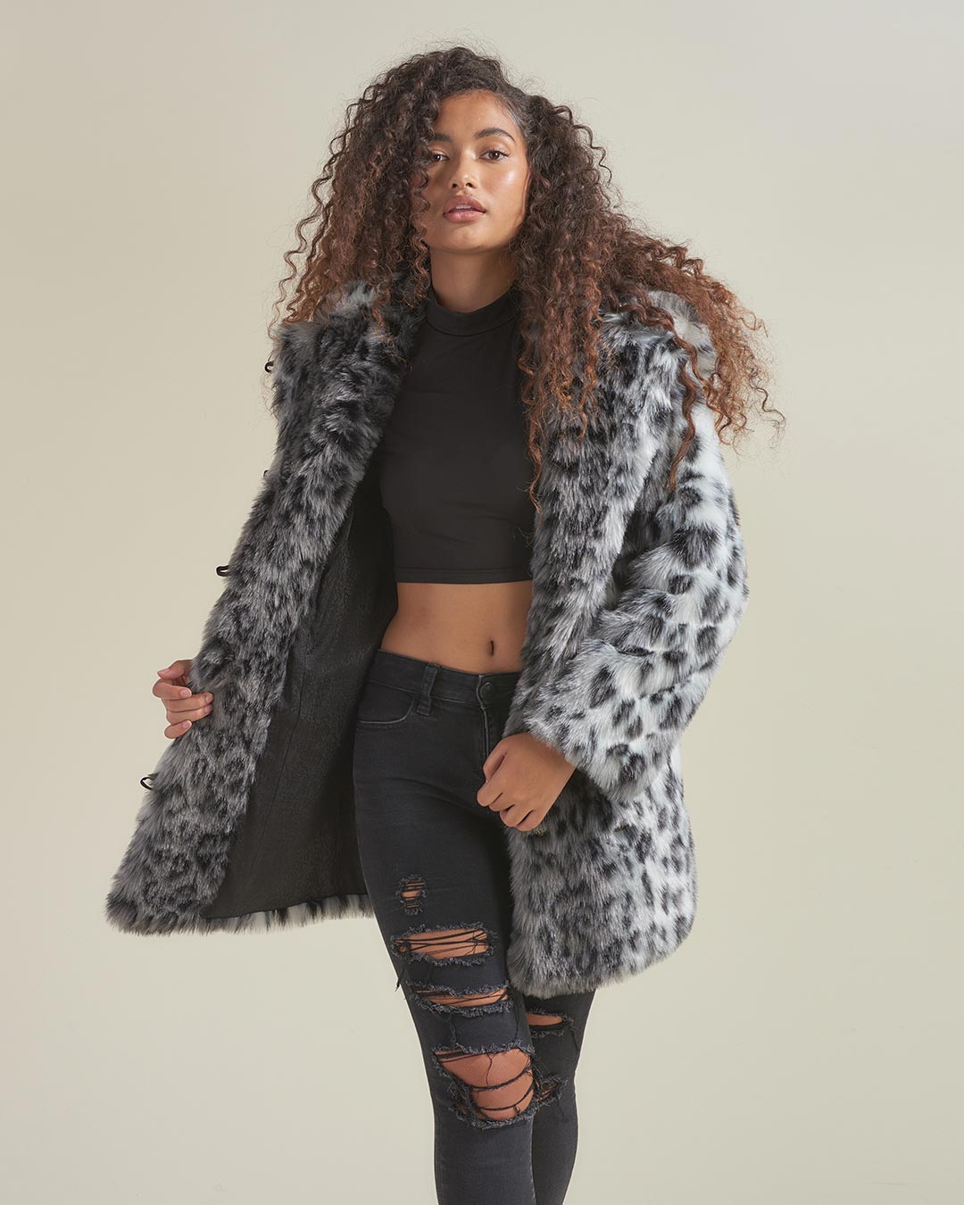 Classic Women's Faux Fur Coat | Snow Leopard