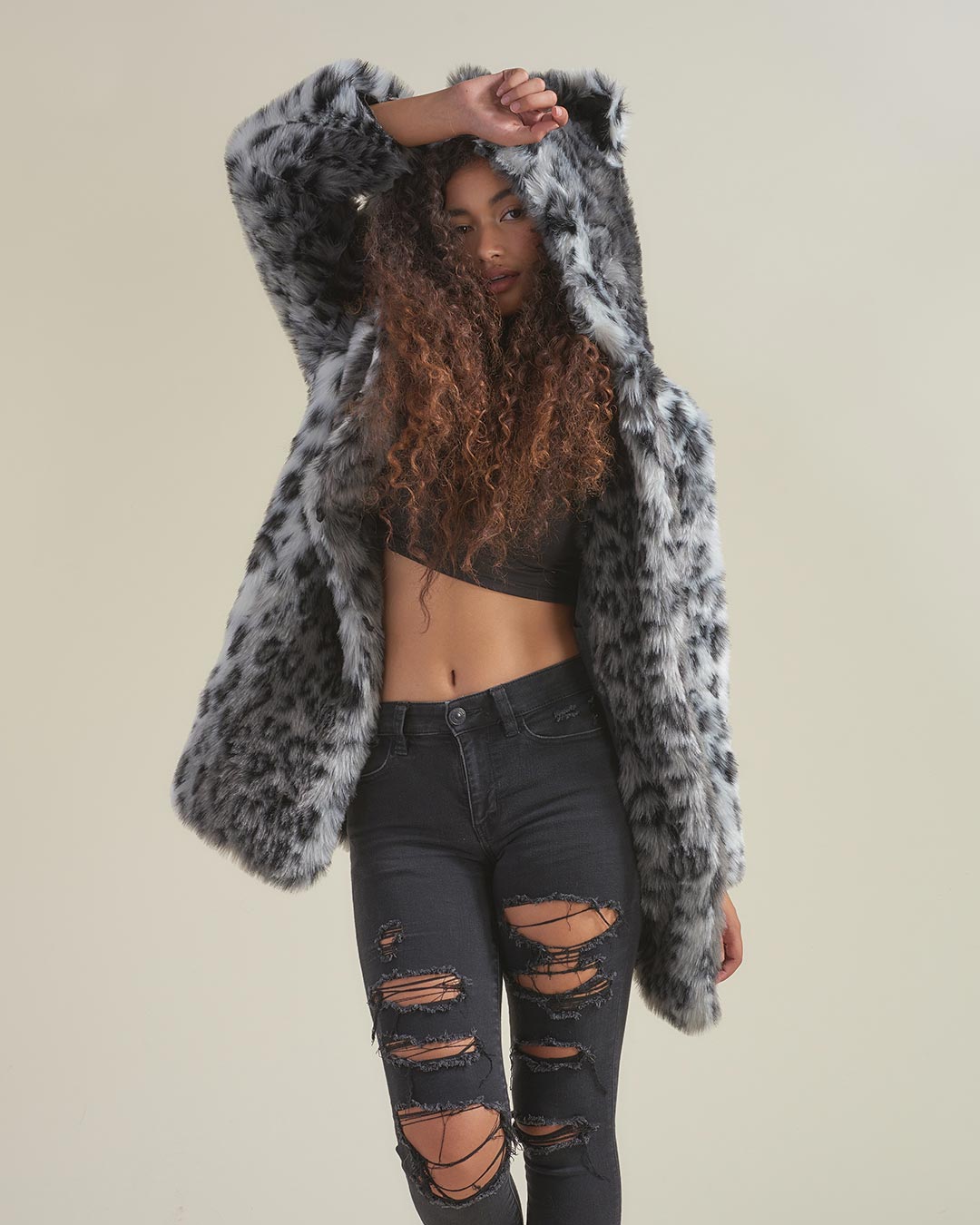 Classic Women's Faux Fur Coat | Snow Leopard