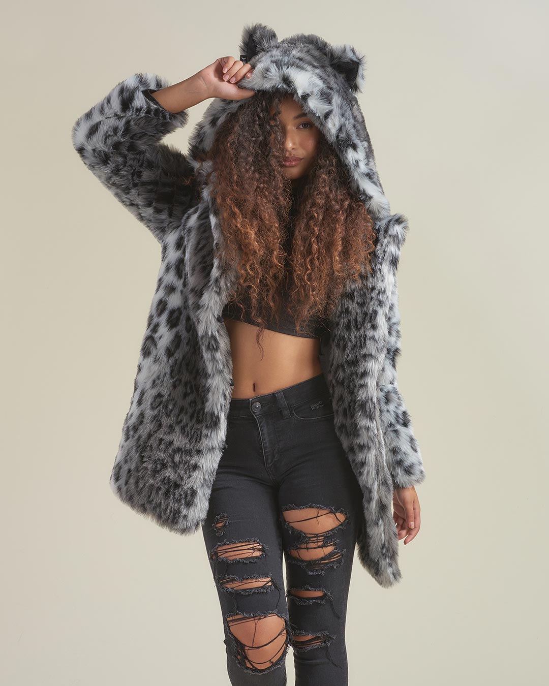 Classic Women's Faux Fur Coat | Snow Leopard