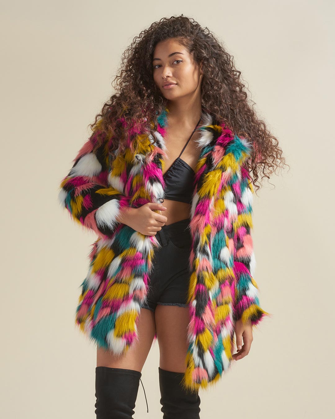 Rainbow Butterfly Hooded Faux Fur Coat | Women's