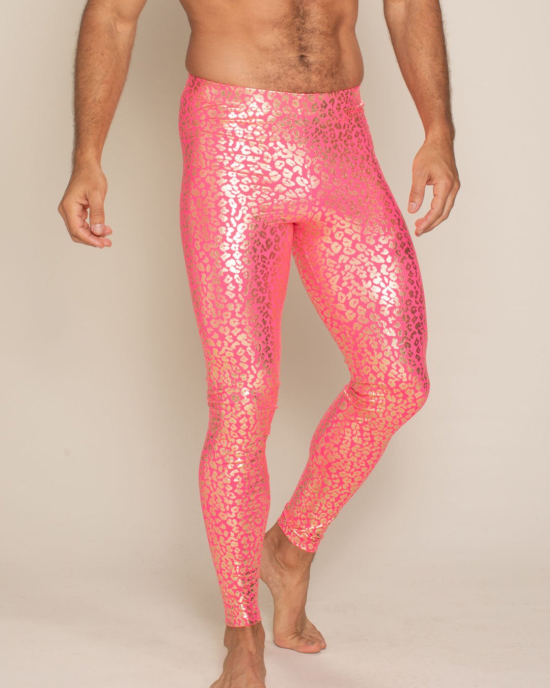 Men's Metallic Leggings | Neon Metallic Pink Leopard