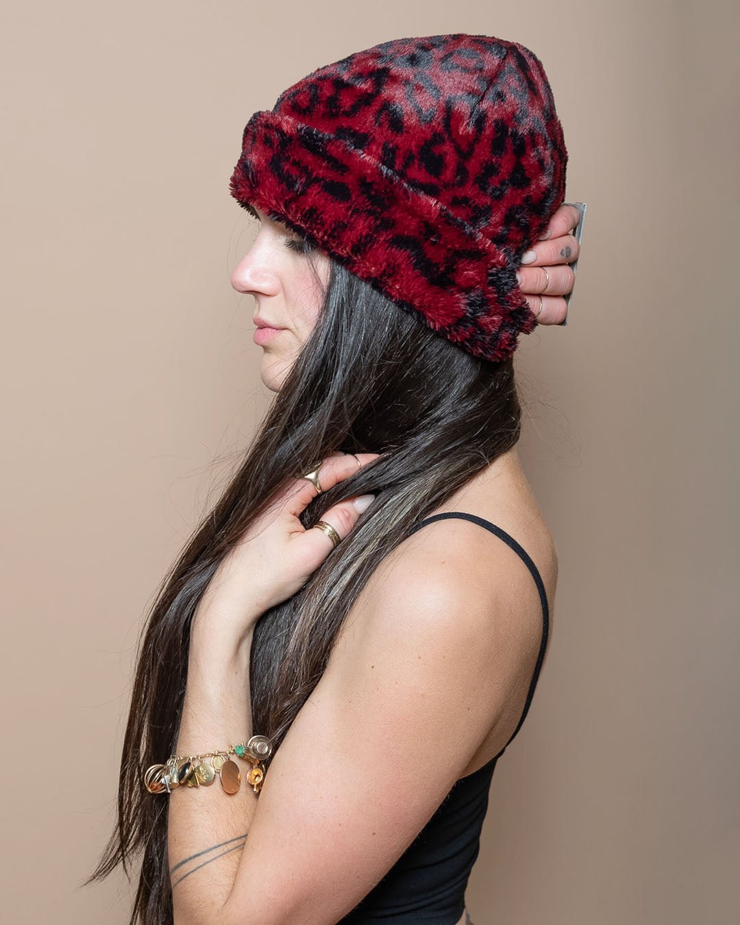 Burgundy Leopard ULTRA SOFT Faux Fur Beanie | Women's