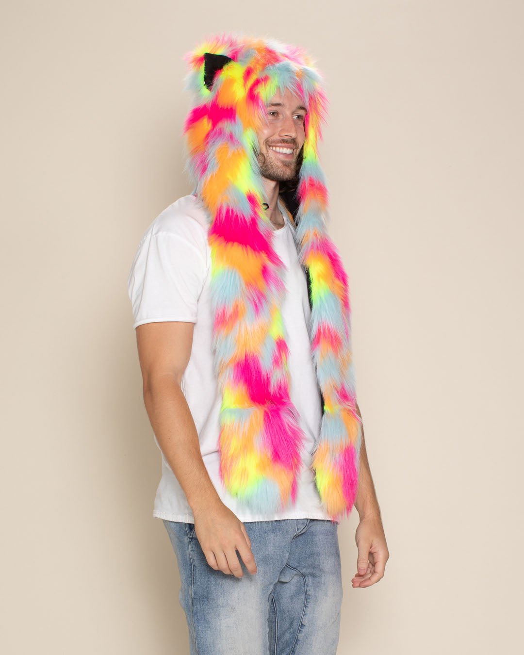 Neon Calico Cat Collector Edition Faux Fur Hood | Men's