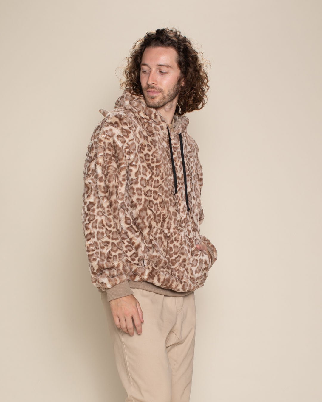 Classic Men's Fur Hoodie | Tan Leopard