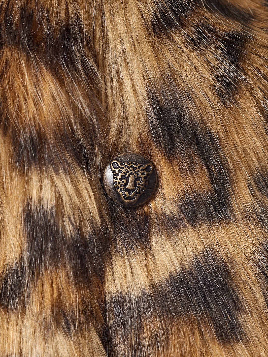 Woman wearing Javan Leopard Faux Fur Hood