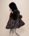 Black Wolf Faux Fur Coat with Hood on Female