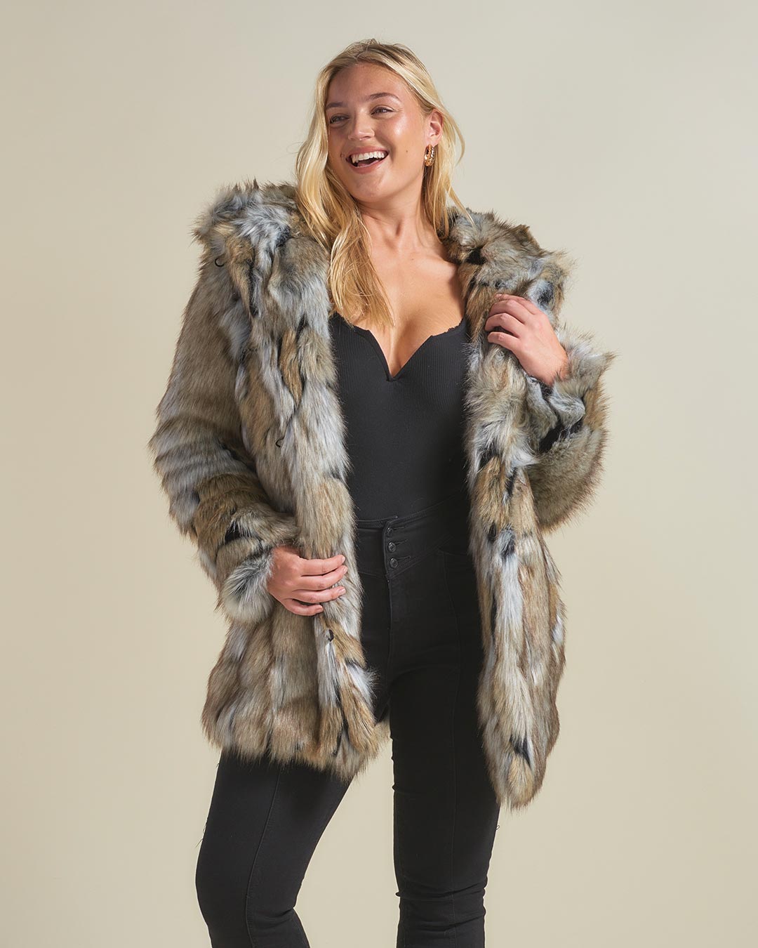 Grey fur hood orders coat womens