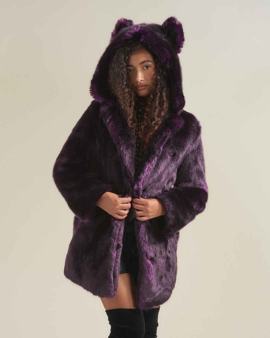 Purple Faux Fur Coat Womens Midnight Wolf SpiritHoods