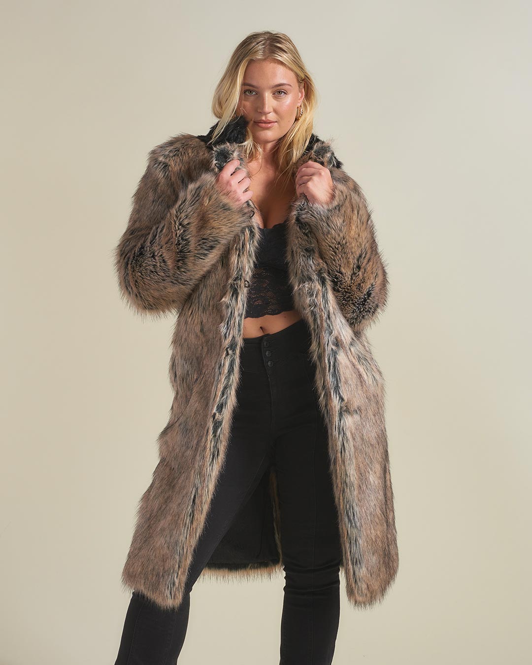 Dire Wolf Faux Fur Calf Length Coat | Women's - SpiritHoods