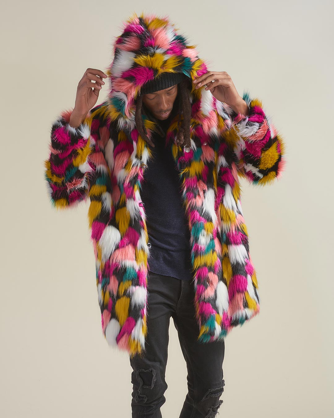 Rainbow Butterfly Hooded Faux Fur Coat | Men's - SpiritHoods