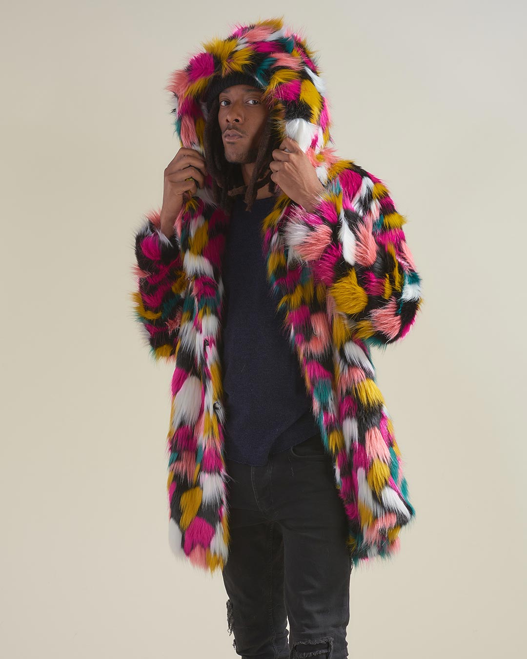 Rainbow Butterfly Hooded Faux Fur Coat | Men's - SpiritHoods