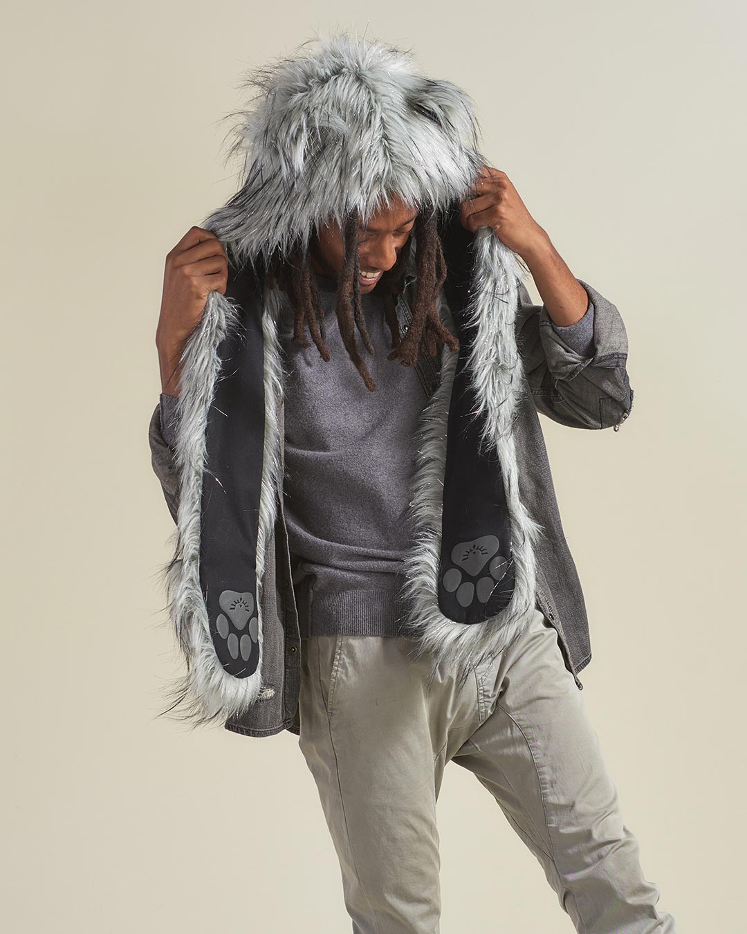 Glitter Moon Wolf Collector Edition Faux Fur Hood | Men's