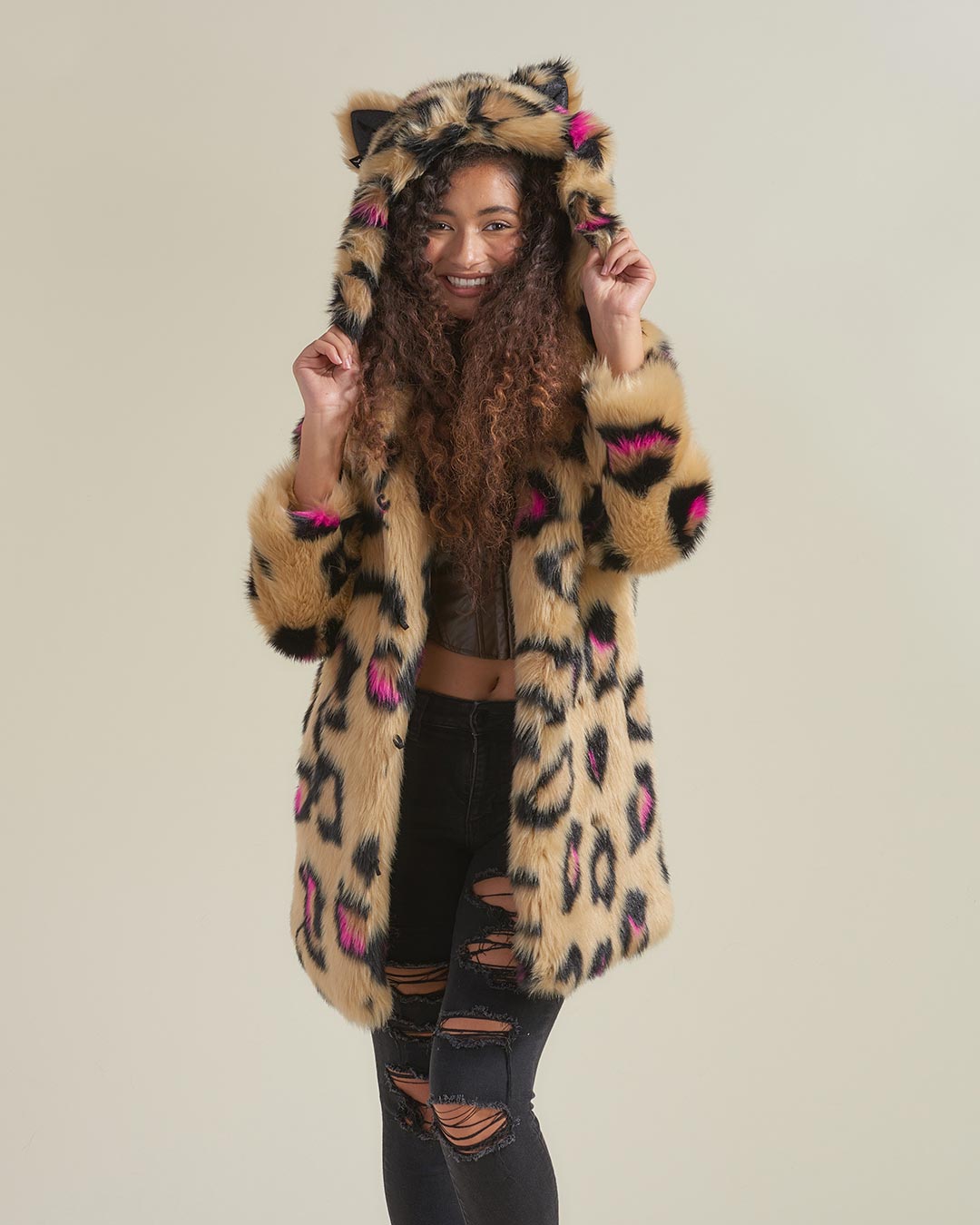 Pink Spotted Leopard Classic Faux Fur Coat | Women's