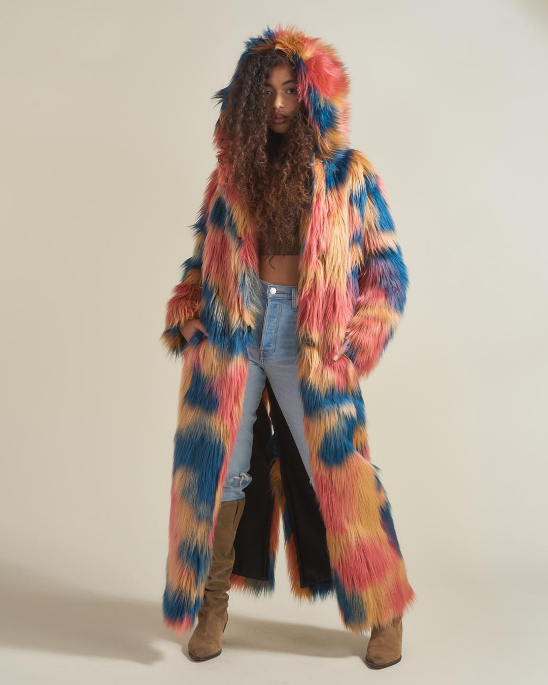 American Swallow Hooded Faux Fur Long Coat 