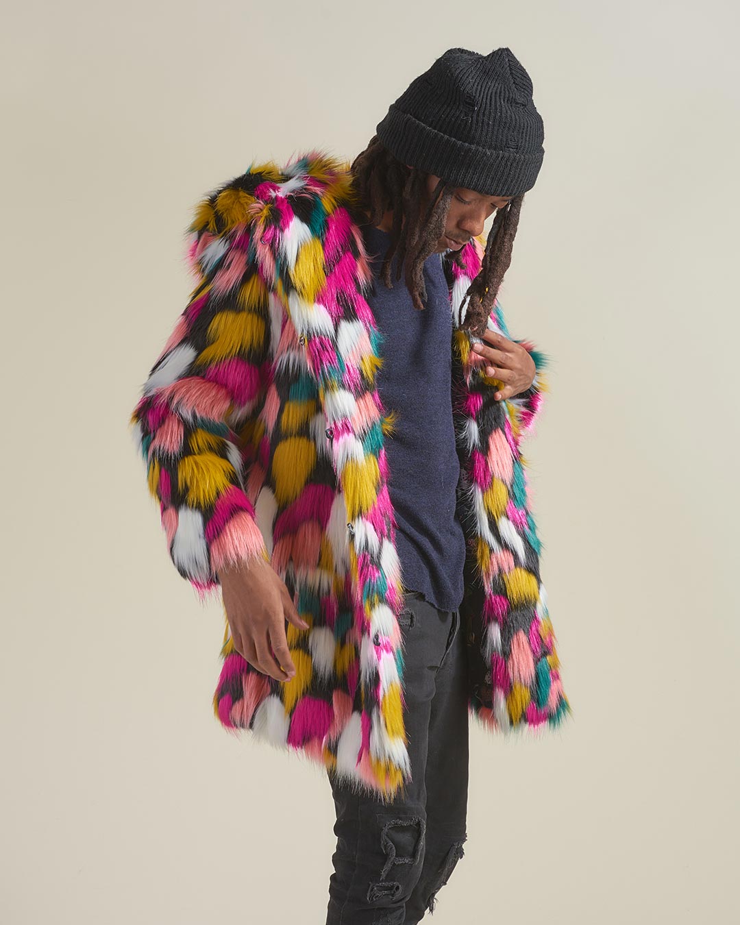 Rainbow Butterfly Hooded Faux Fur Coat | Men's - SpiritHoods