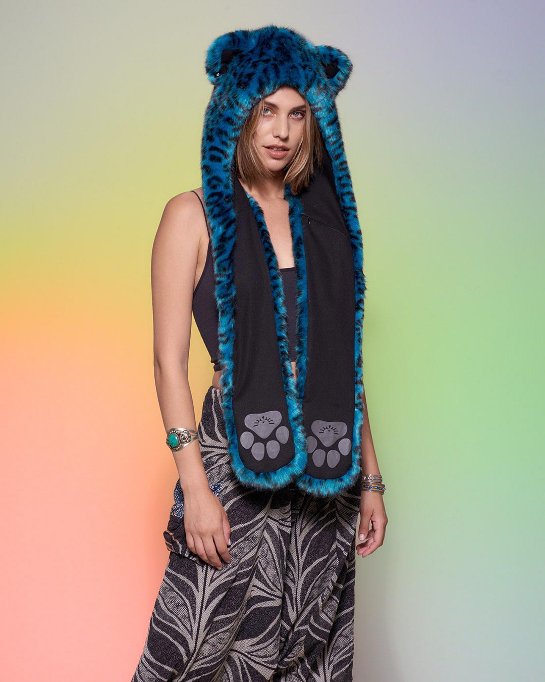 Blue and Black Ice Leopard Luxe SpiritHood on Female