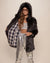 Black Wolf Plaid Hooded Faux Fur Coat on Female