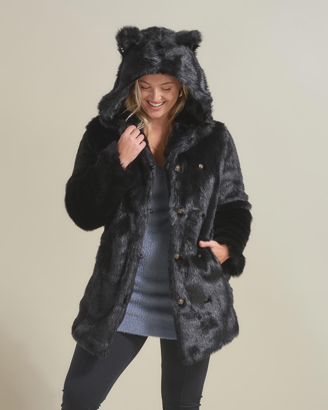 Black Faux Fur Coat Womens Black Panther SpiritHoods