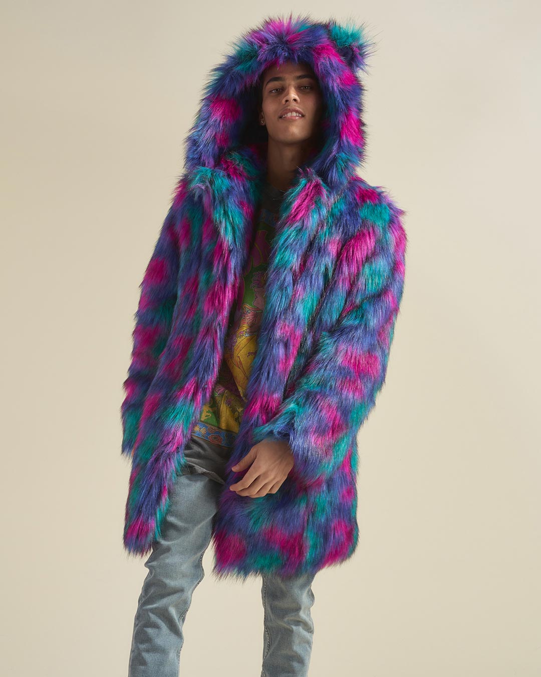 Northern Lights Calico Leopard Classic Faux Fur Coat | Men&#39;s