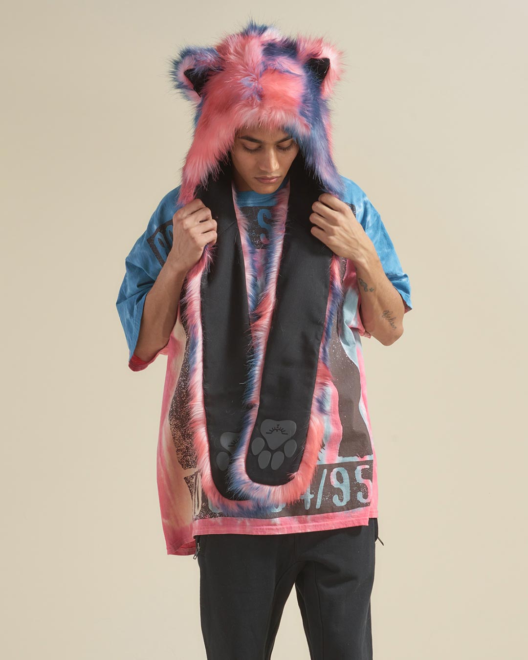 Peach Sorbet Cat Faux Fur Hood | Men's