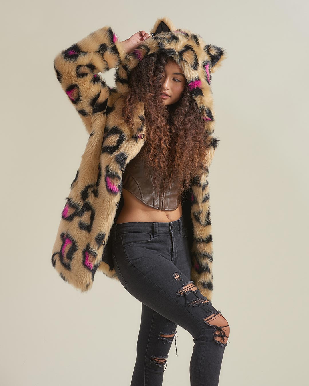 Pink Spotted Leopard Classic Faux Fur Coat | Women's