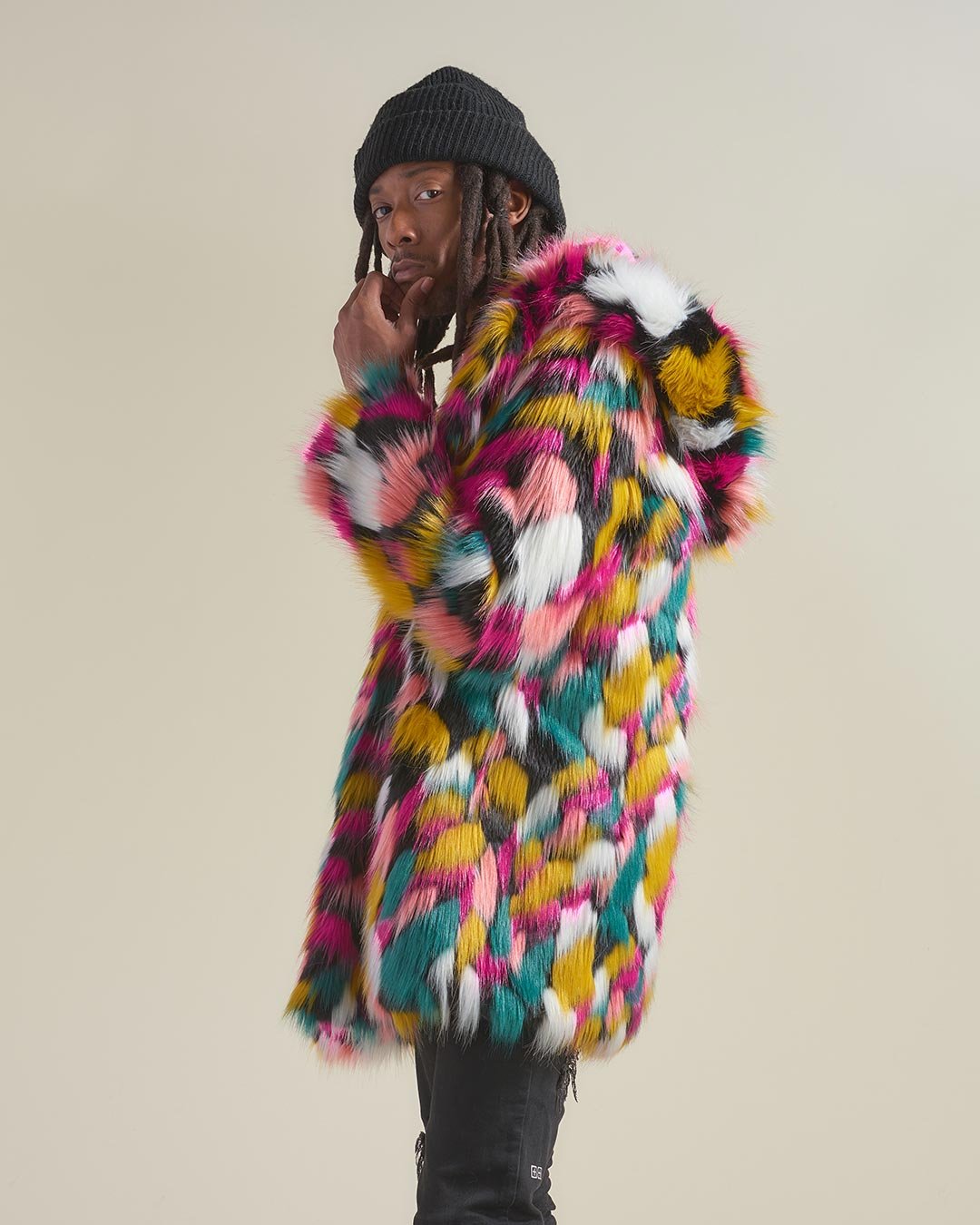 Rainbow Butterfly Hooded Faux Fur Coat | Men's - SpiritHoods