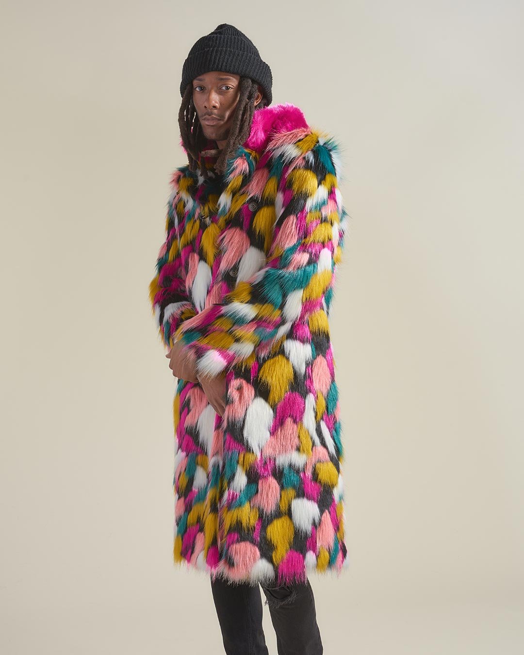 Rainbow Butterfly Calf Length Faux Fur Coat | Men's - SpiritHoods