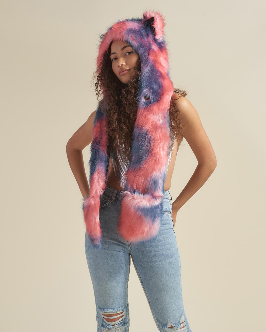 Peach Sorbet Kitten Faux Fur Hood | Women's