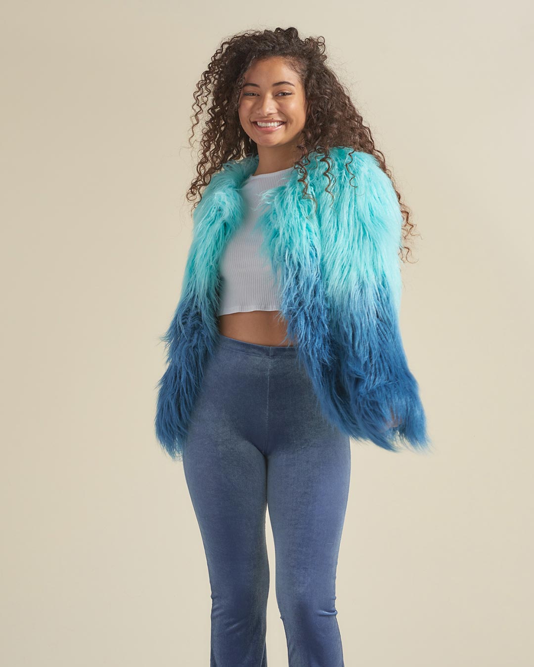 Faux Fur Bomber Jacket with Sea Alpaca Design