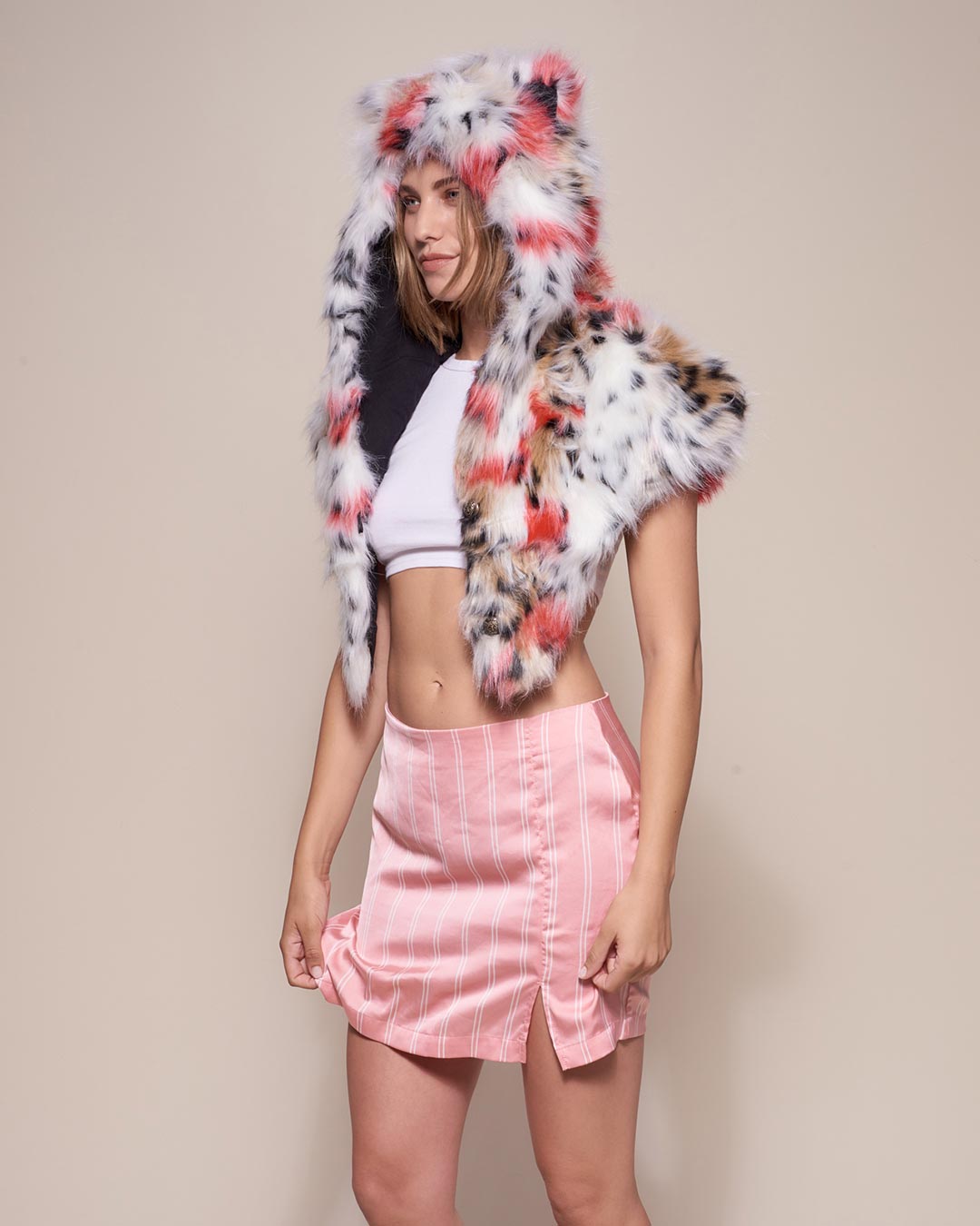 Strawberry Leopard Collector Edition Hooded Faux Fur Shawl 