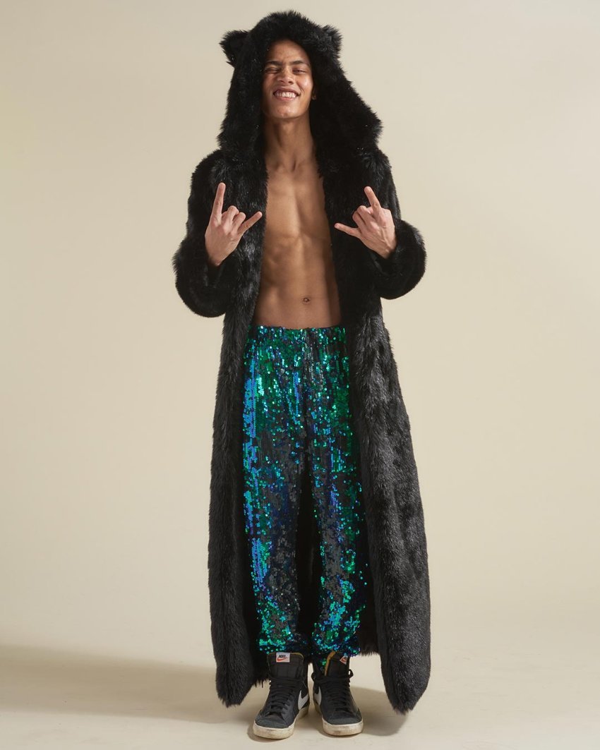 Classic Men's Long Faux Fur Coat | Black Panther