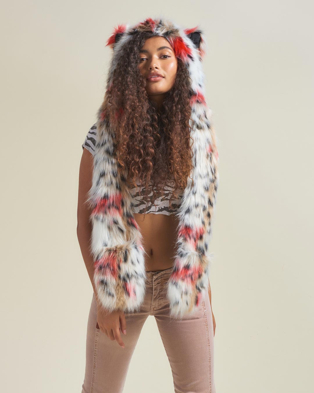 Strawberry Leopard Faux Fur Hood for Women