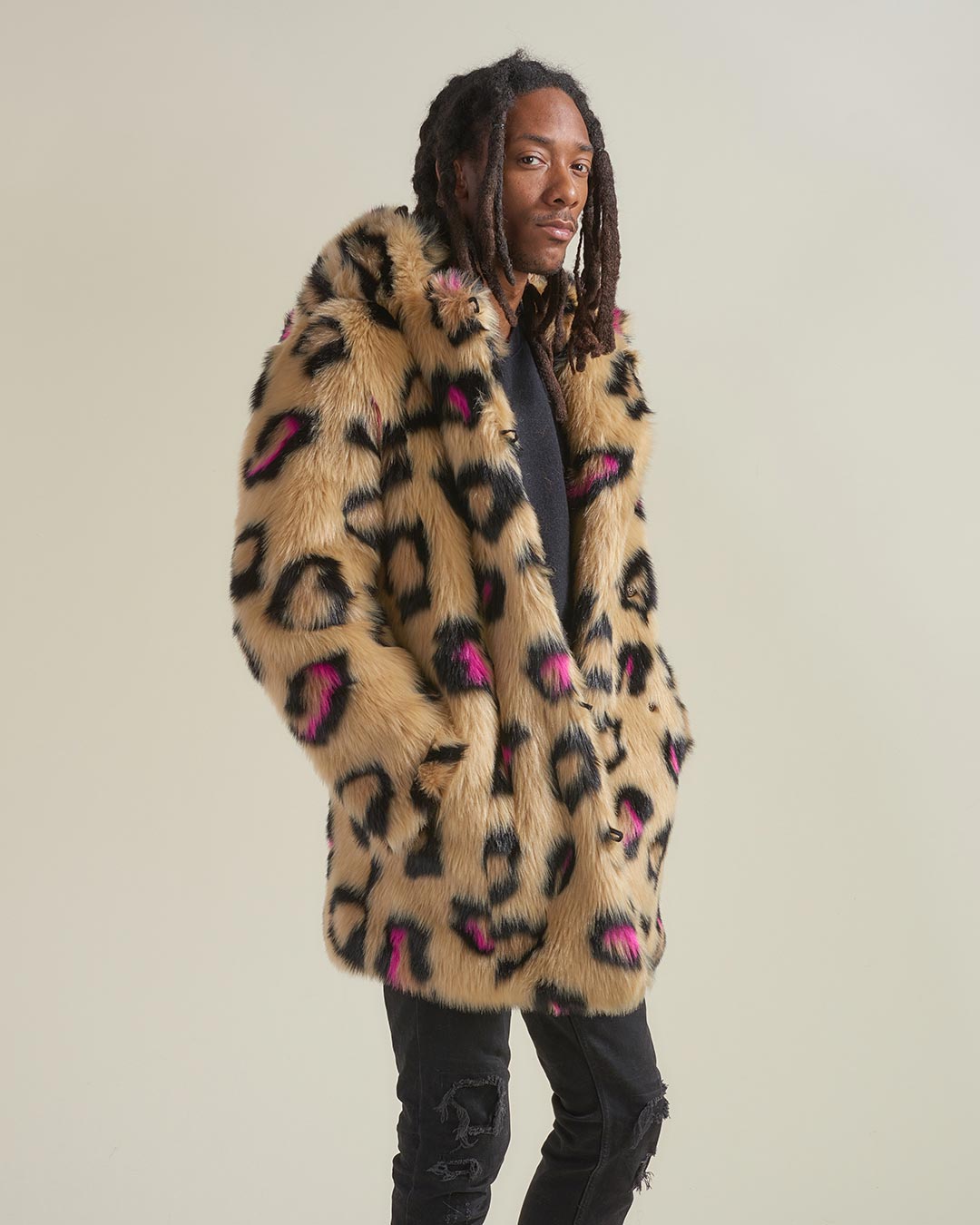 Pink Spotted Leopard Classic Faux Fur Coat | Men's