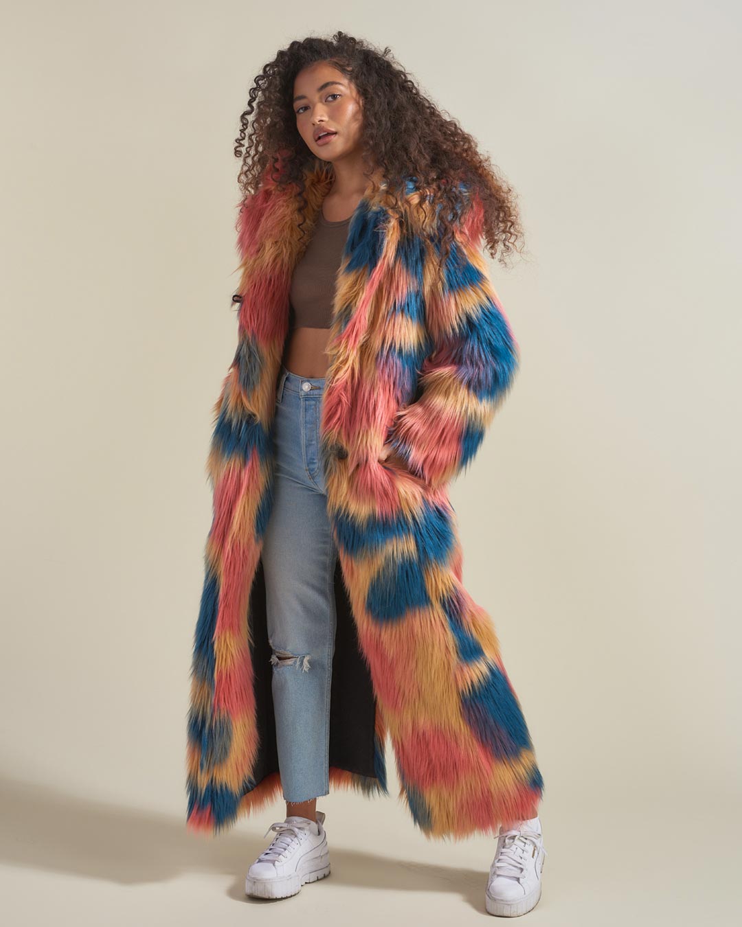 American Swallow Faux Fur Long Coat with Hood