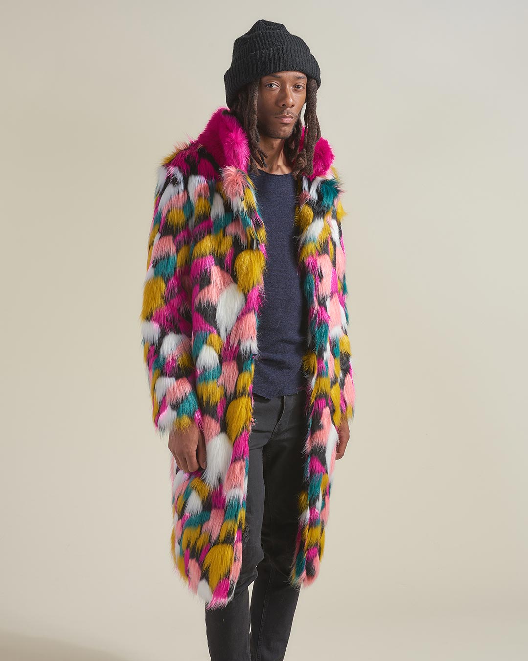 Rainbow Butterfly Calf Length Faux Fur Coat | Men's - SpiritHoods