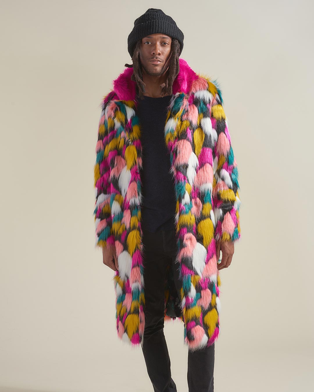 Rainbow Butterfly Calf Length Faux Fur Coat | Men's - SpiritHoods